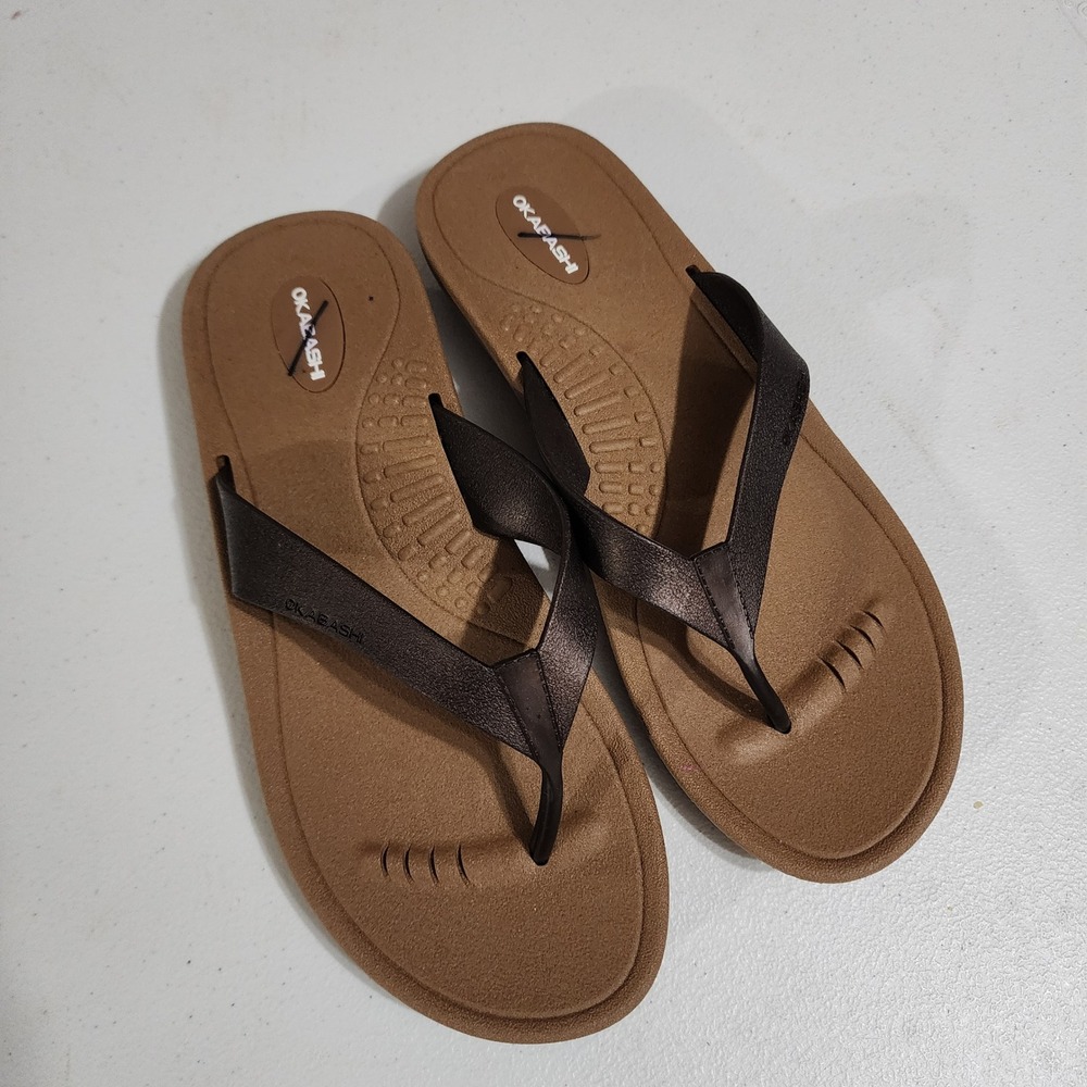 Okabashi Womens Brown Bronze Flip Flop Sandals Made in USA Size ML 8-9